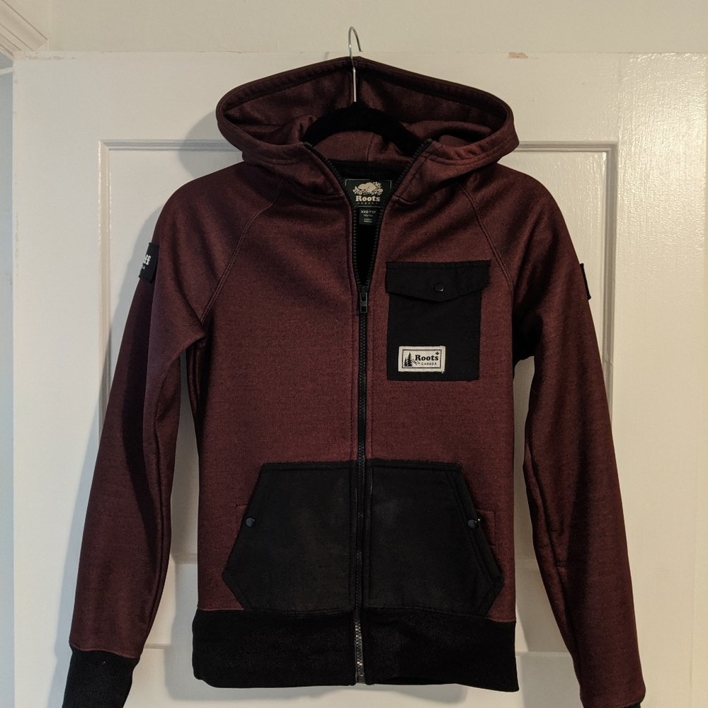 Roots Full-Zip Hooded Jacket, Size XS, Burgundy/Black